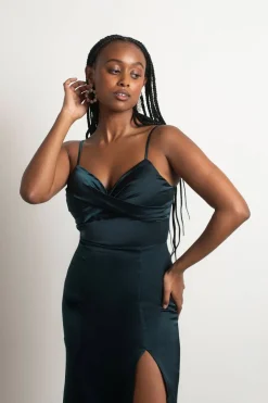 Tobi One More Night Satin High Slit Maxi Dress - Burgundy