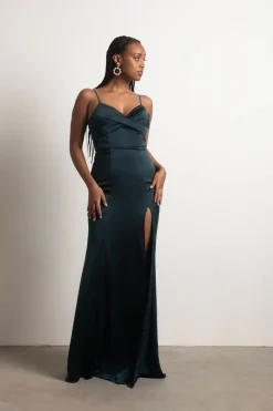 Tobi One More Night Satin High Slit Maxi Dress - Burgundy