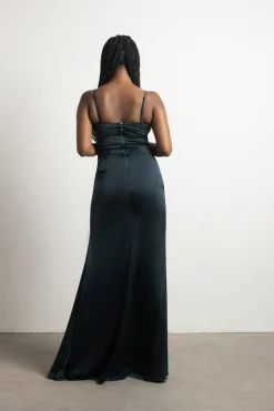 Tobi One More Night Satin High Slit Maxi Dress - Burgundy
