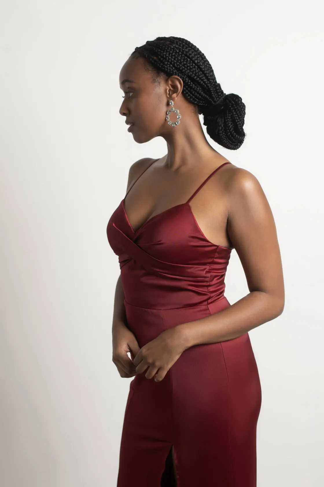 Tobi One More Night Satin High Slit Maxi Dress - Burgundy