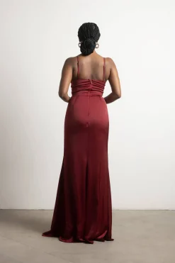 Tobi One More Night Satin High Slit Maxi Dress - Burgundy