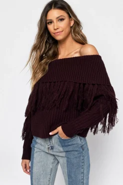 Tobi One More Off The Shoulder Sweater - Wine
