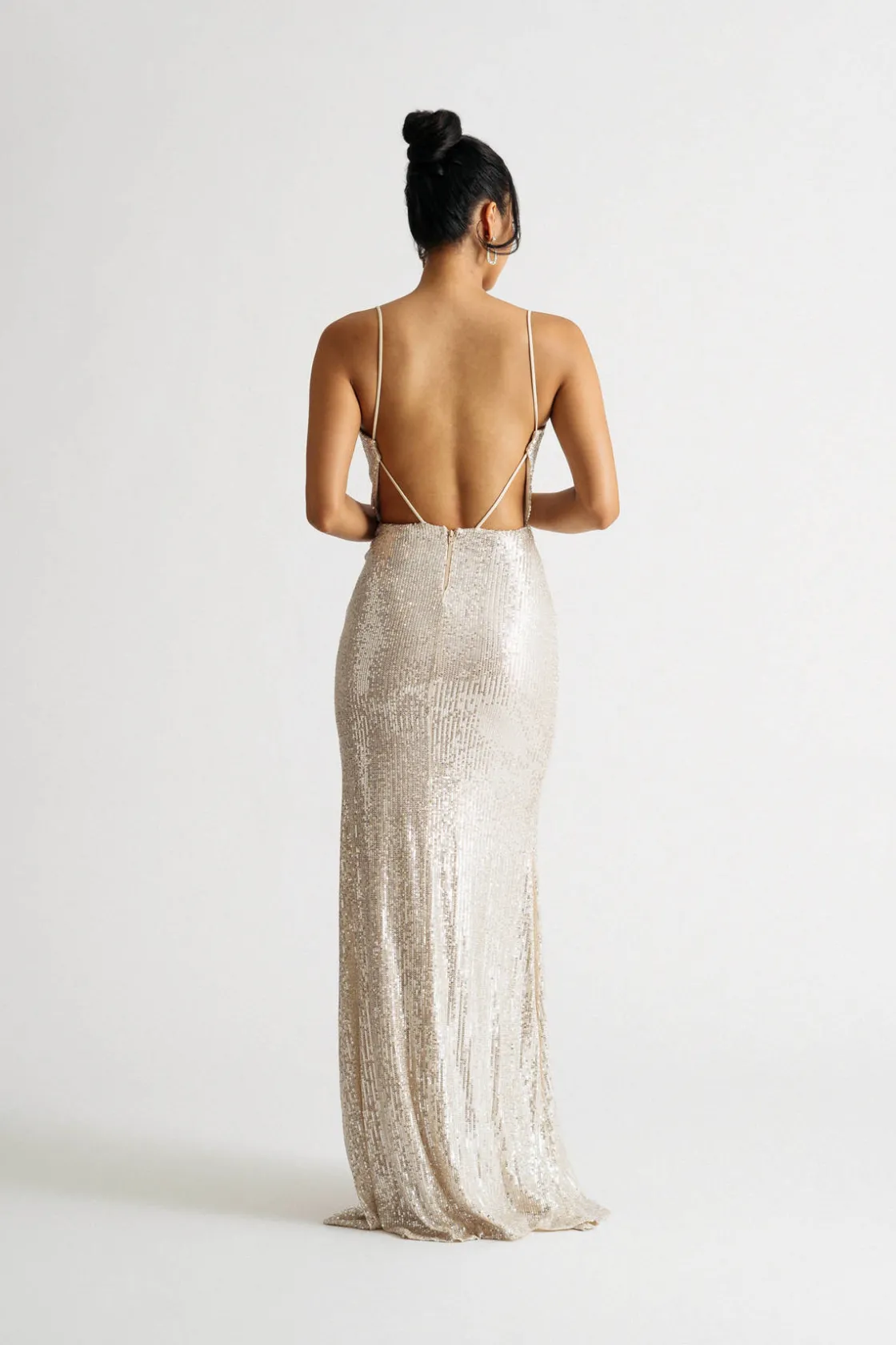 Tobi One Night Only Sequin High Slit Maxi Dress - Champagne