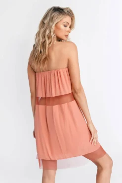 Tobi Only Girl Strapless Mesh Hem Mini Dress -