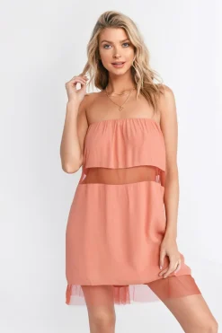 Tobi Only Girl Strapless Mesh Hem Mini Dress -