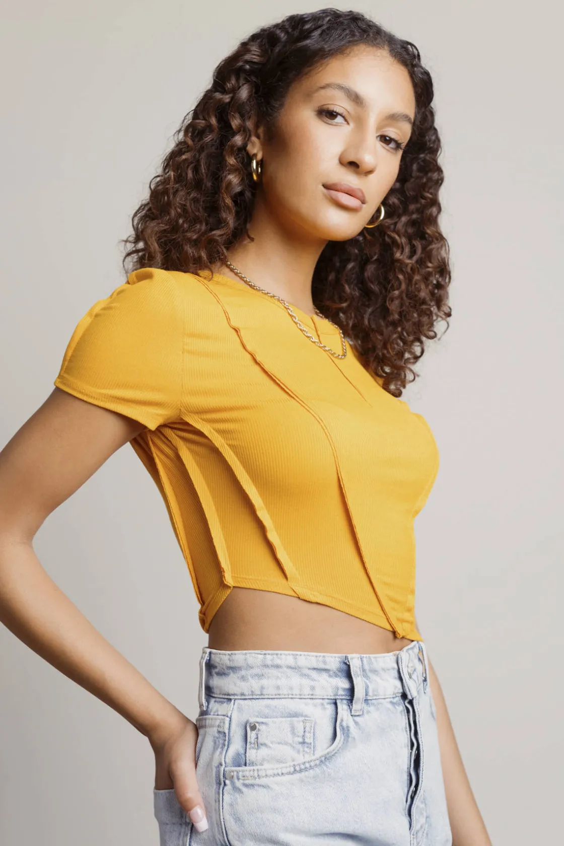 Tobi Only One Here Seam Lines Tee - Burnt Orange