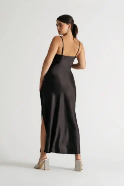 Tobi Our Moment Sage Cowl Neck Satin Slit Maxi Dress
