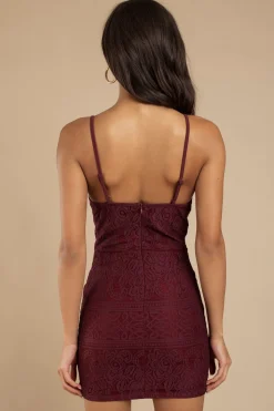 Tobi Out For The Day Plunging Bodycon Mini Dress - Wine