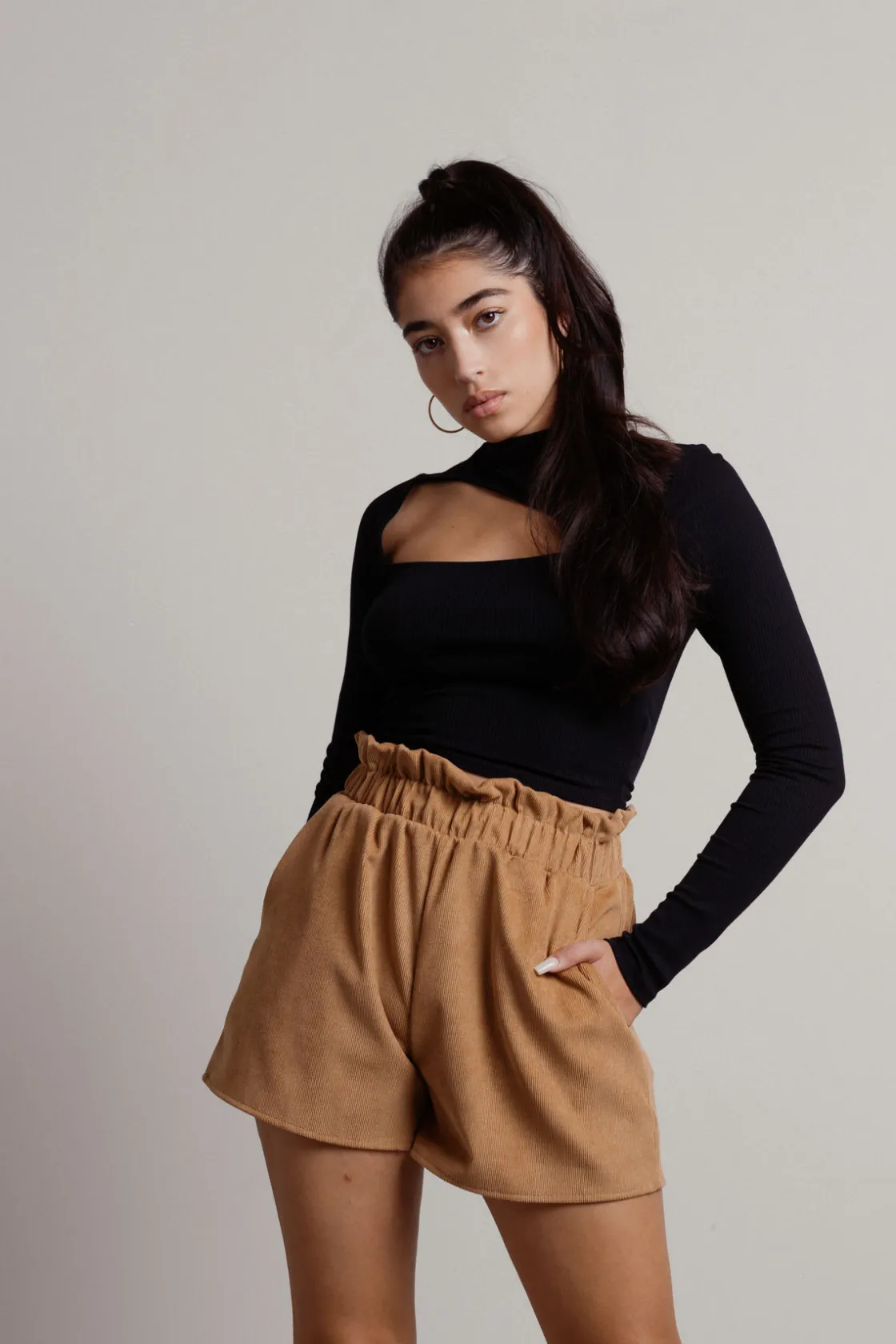 Tobi Out Of Love Paperbag Shorts - Camel