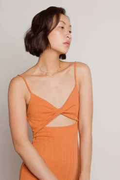Tobi Over There Ribbed Cutout Midi Dress - Blue
