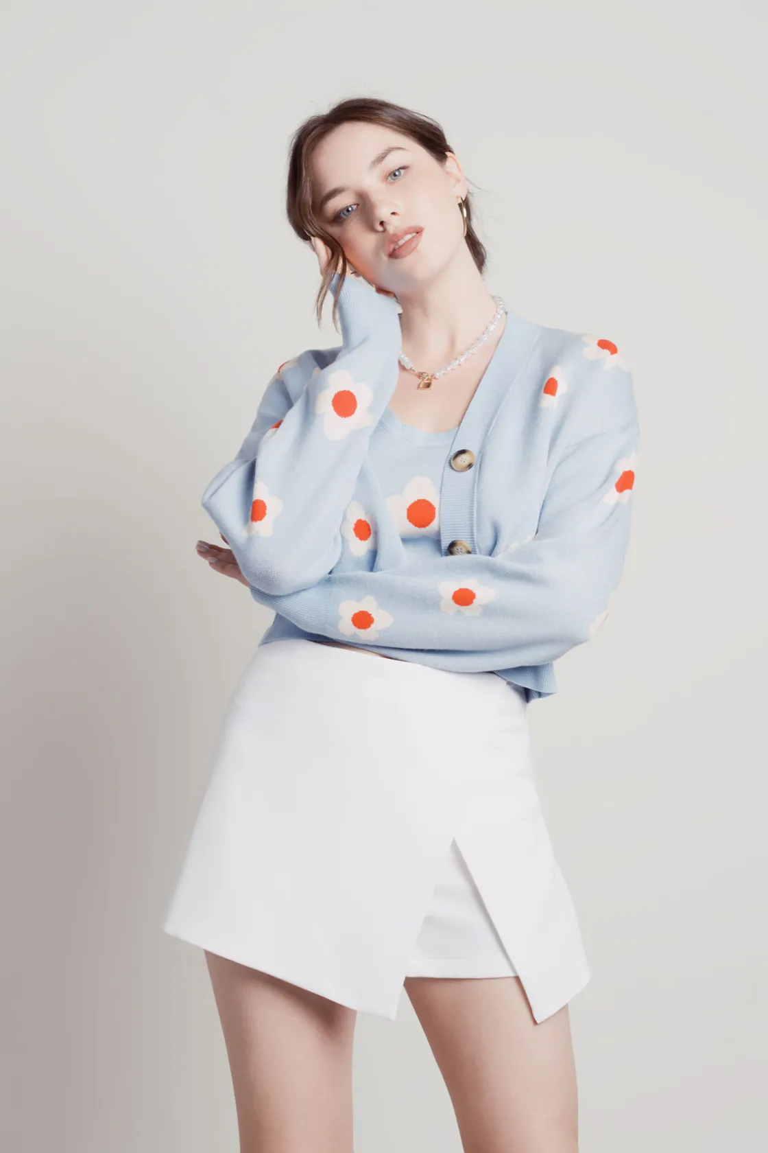 Tobi Paint By Flowers Floral Print Cardigan - Strawberry Pink