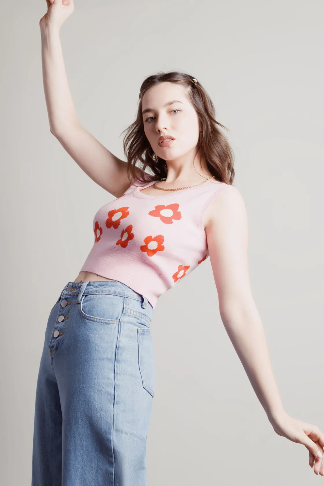 Tobi Paint By Flowers Tank Top - Strawberry Pink