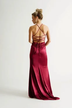 Tobi Peisinoe Satin High Slit Maxi Dress - Black