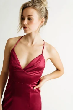 Tobi Peisinoe Satin High Slit Maxi Dress - Black