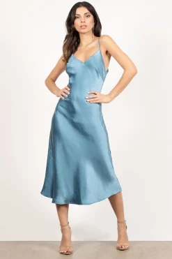 Tobi Pia Satin Cami Midi Dress - Pine