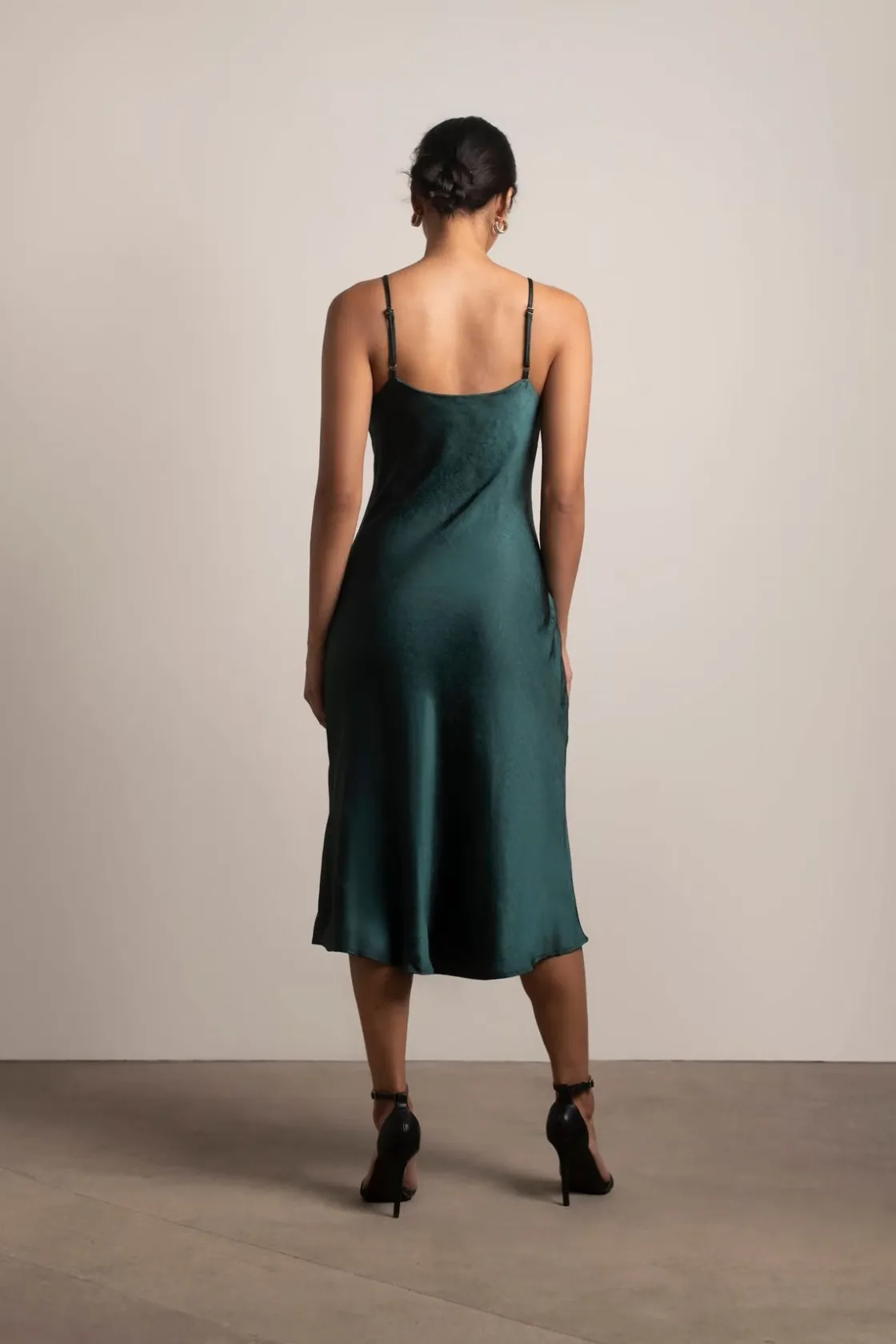 Tobi Pia Satin Cami Midi Dress - Pine