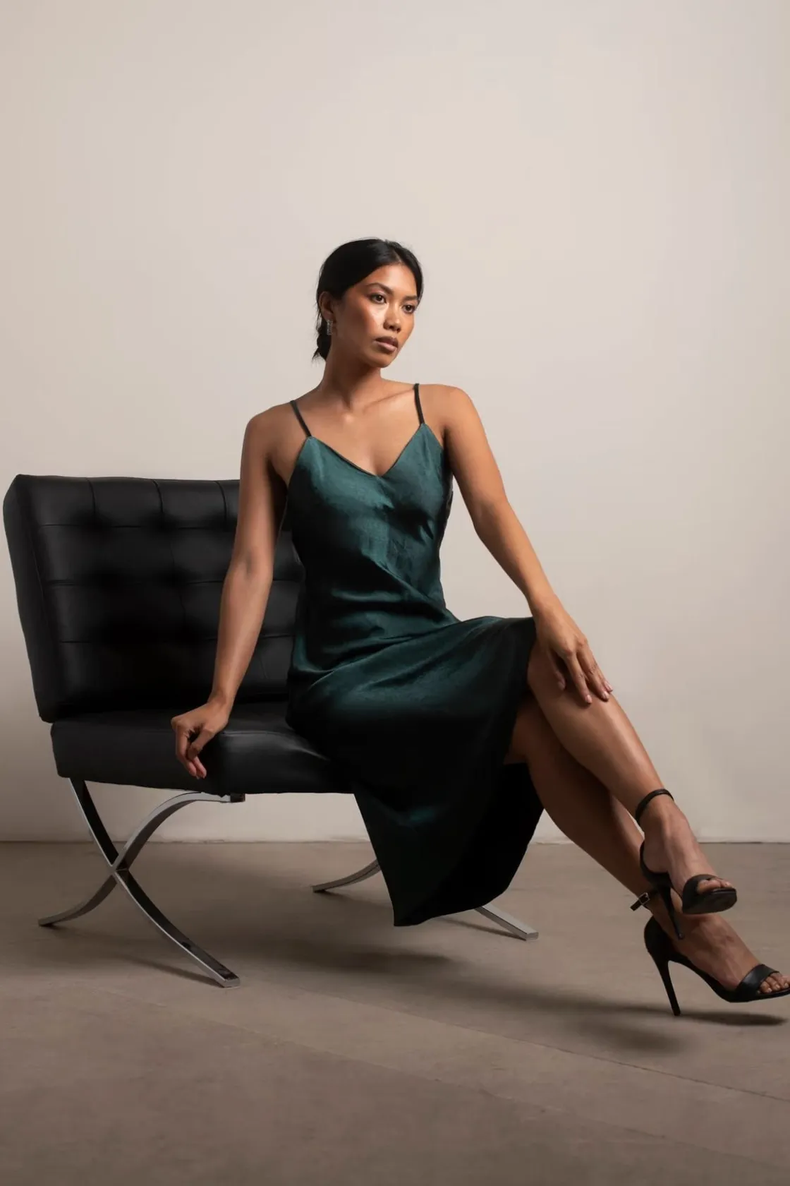 Tobi Pia Satin Cami Midi Dress - Pine