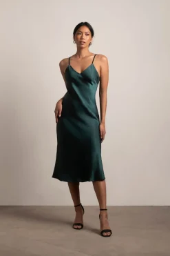 Tobi Pia Satin Cami Midi Dress - Pine