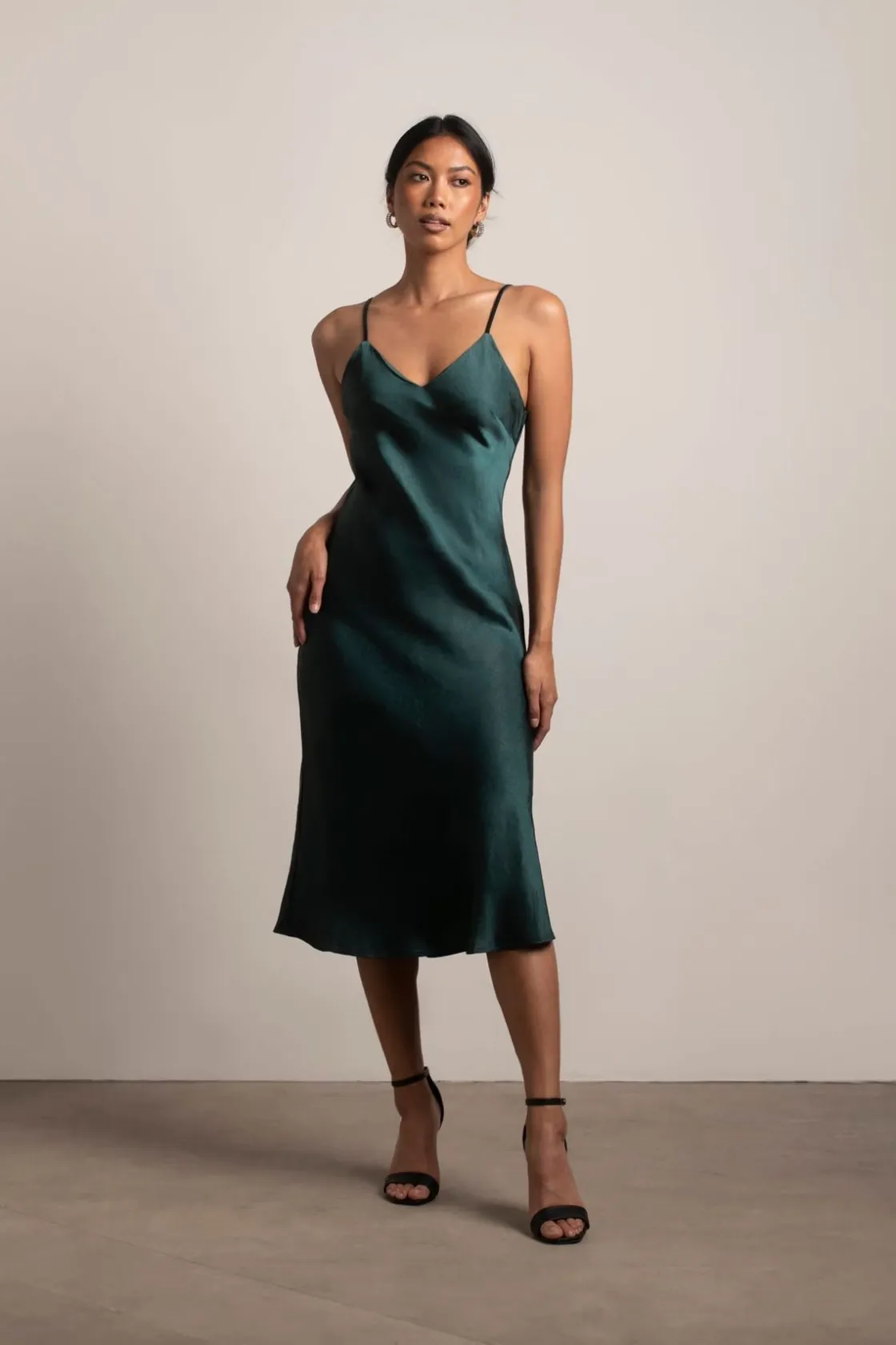 Tobi Pia Satin Cami Midi Dress - Pine