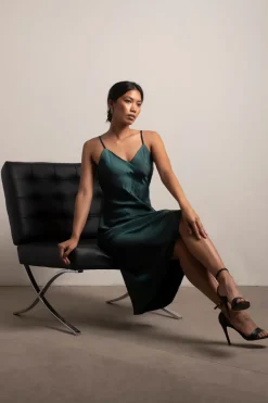 Tobi Pia Satin Cami Midi Dress - Pine