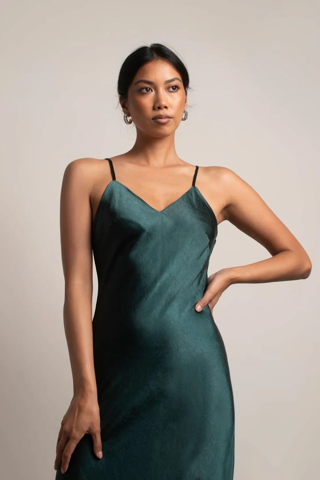 Tobi Pia Satin Cami Midi Dress - Pine