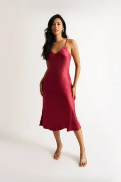 Tobi Pia Satin Cami Midi Dress - Pine