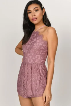 Tobi Pick Me Up Lace Romper - Dark Rose