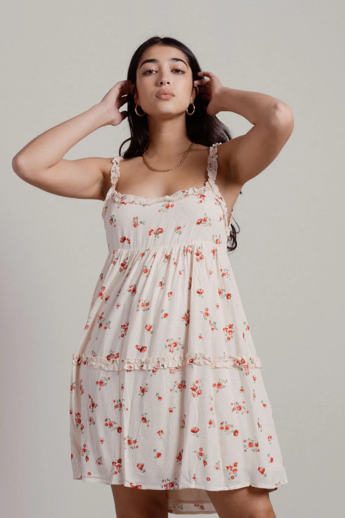 Tobi Pippa Floral Babydoll Mini Dress - Pink Dot