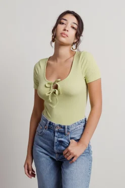 Tobi Pistachio Ribbed Bodysuit -