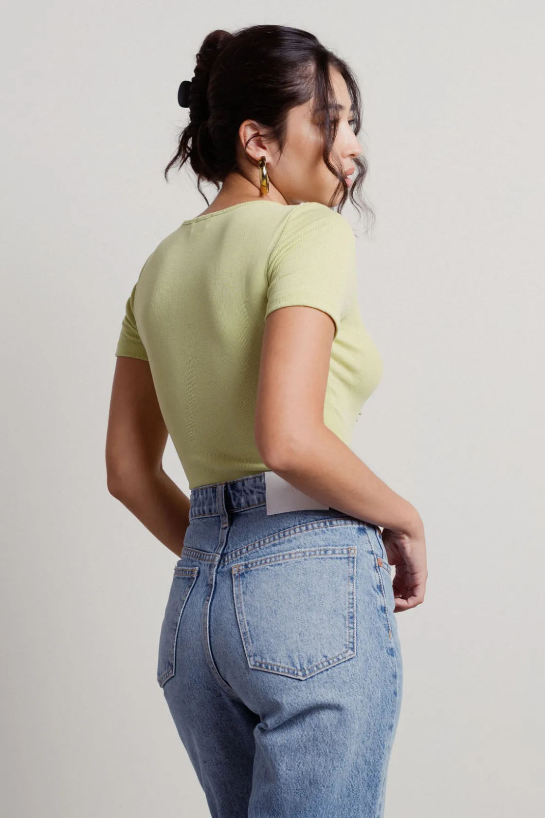 Tobi Pistachio Ribbed Bodysuit -