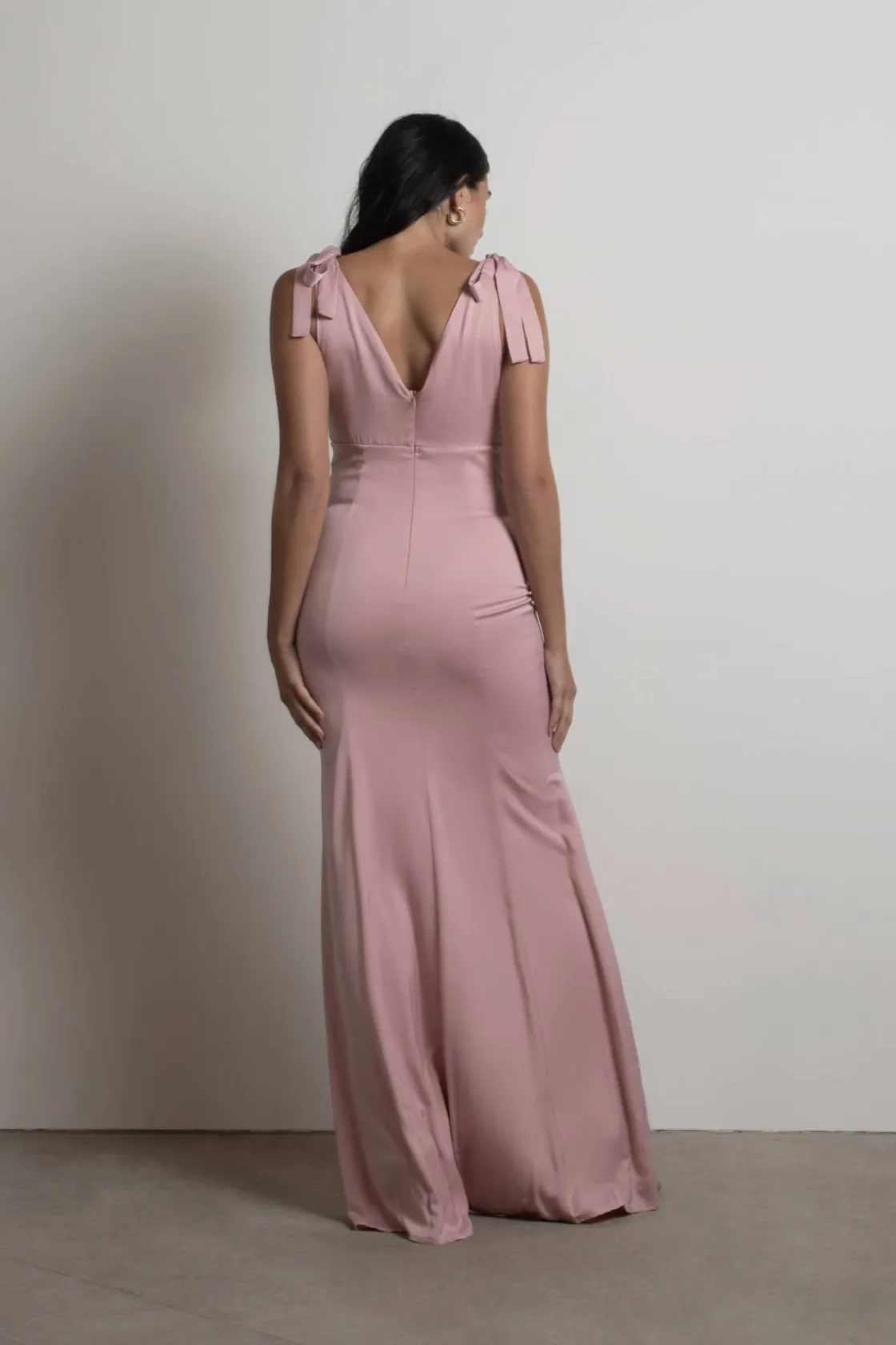 Tobi Priscella Satin Tie Strap Maxi Dress - Dusty Rose