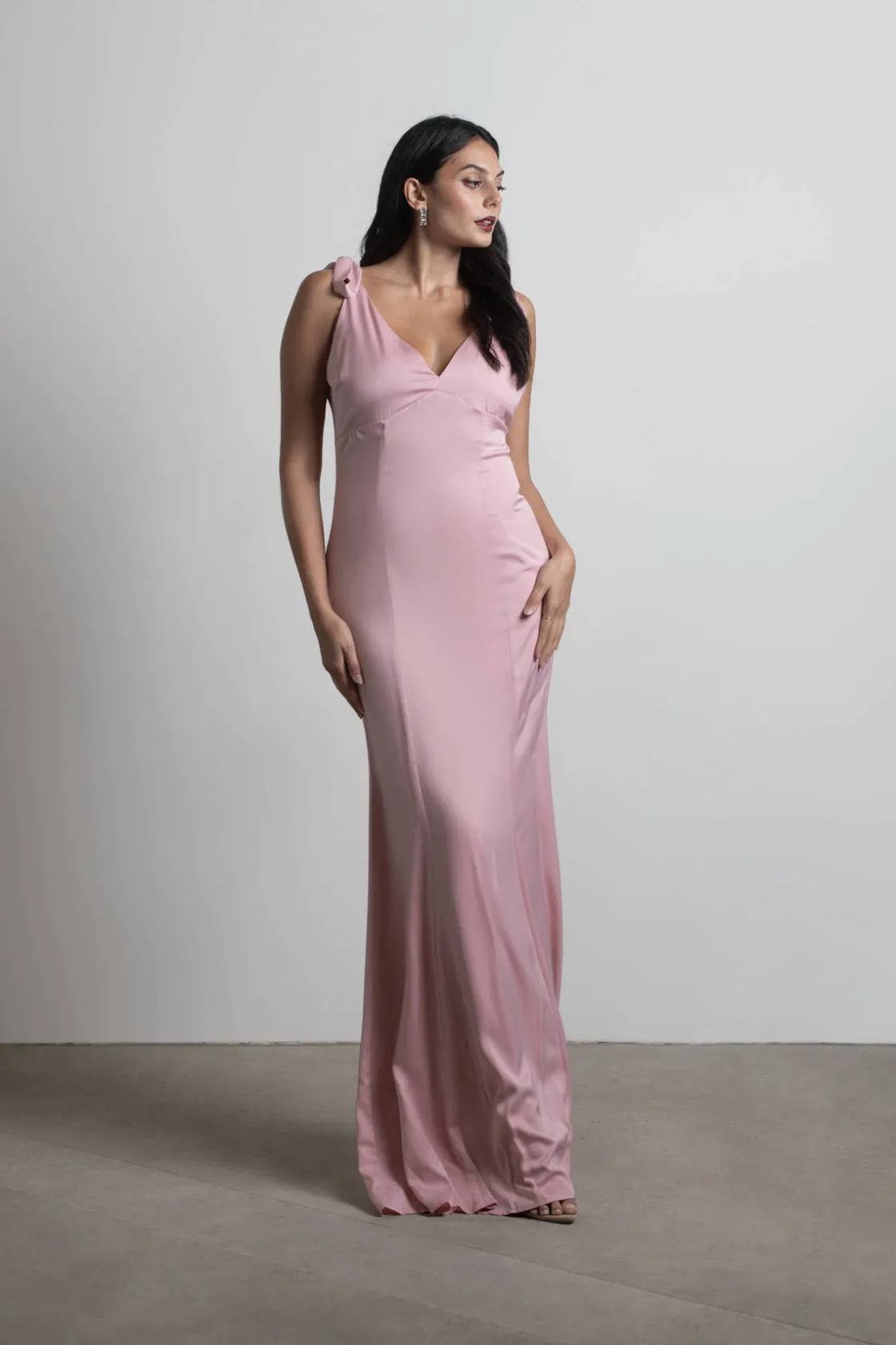 Tobi Priscella Satin Tie Strap Maxi Dress - Dusty Rose