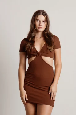 Tobi Promise You Ribbed Cutout Mini Dress - Brown