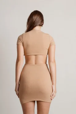 Tobi Promise You Ribbed Cutout Mini Dress - Brown