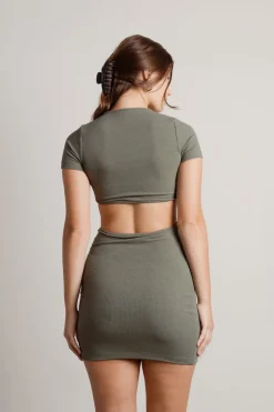 Tobi Promise You Ribbed Cutout Mini Dress - Brown