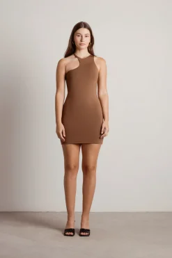 Tobi Pull It Off Asymmetrical Bodycon Mini Dress - Brown
