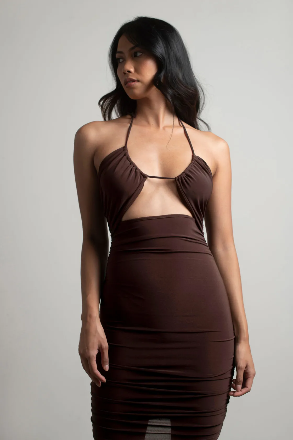 Tobi Put In Work Cutout Open Back Mini Dress - Chocolate