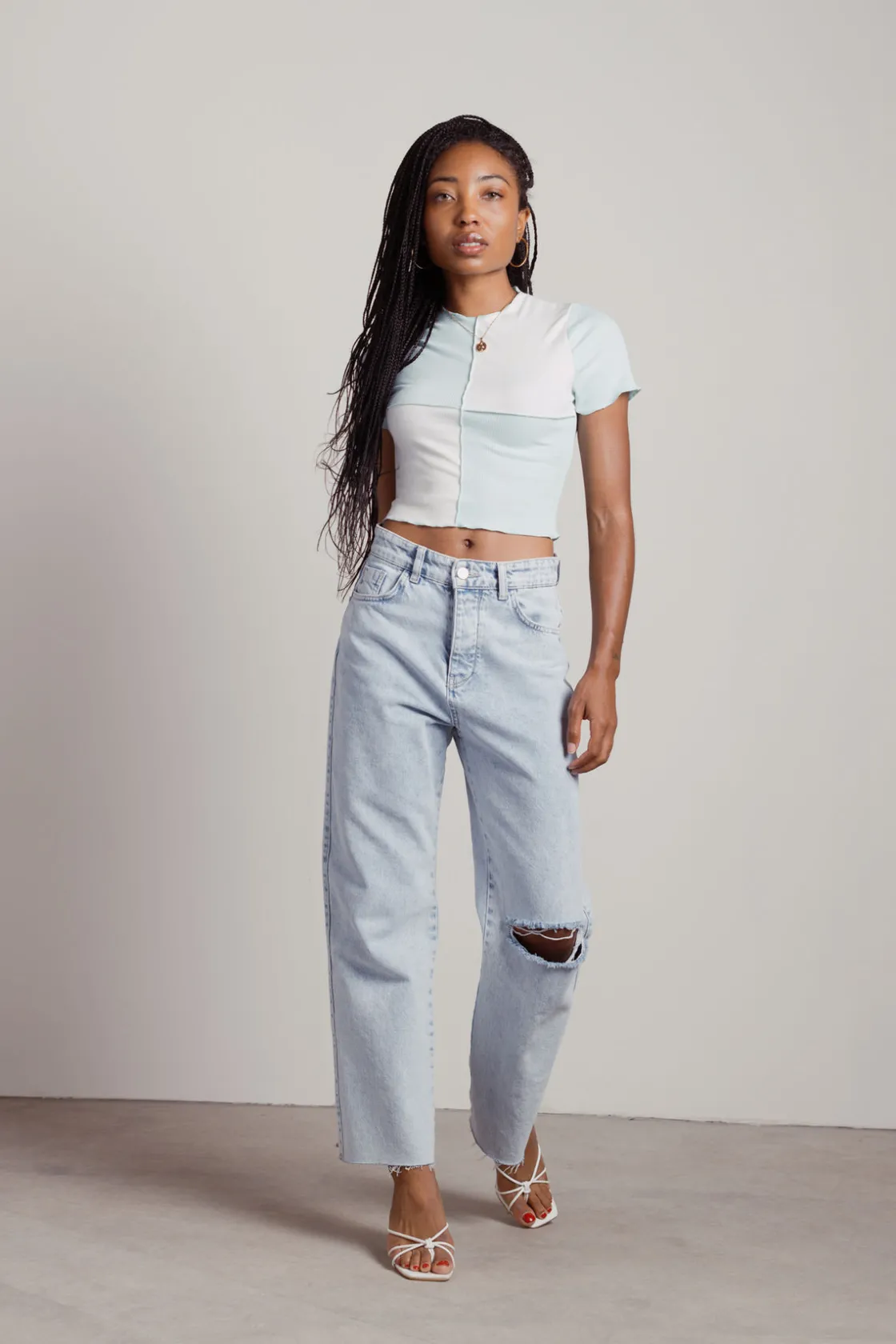 Tobi Quinn Crop Top - Mint-Ivory