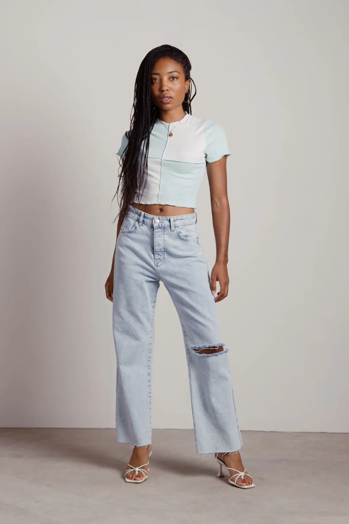 Tobi Quinn Crop Top - Mint-Ivory