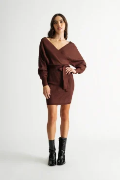 Tobi Rachael Wrap Sweater Mini Dress - Black