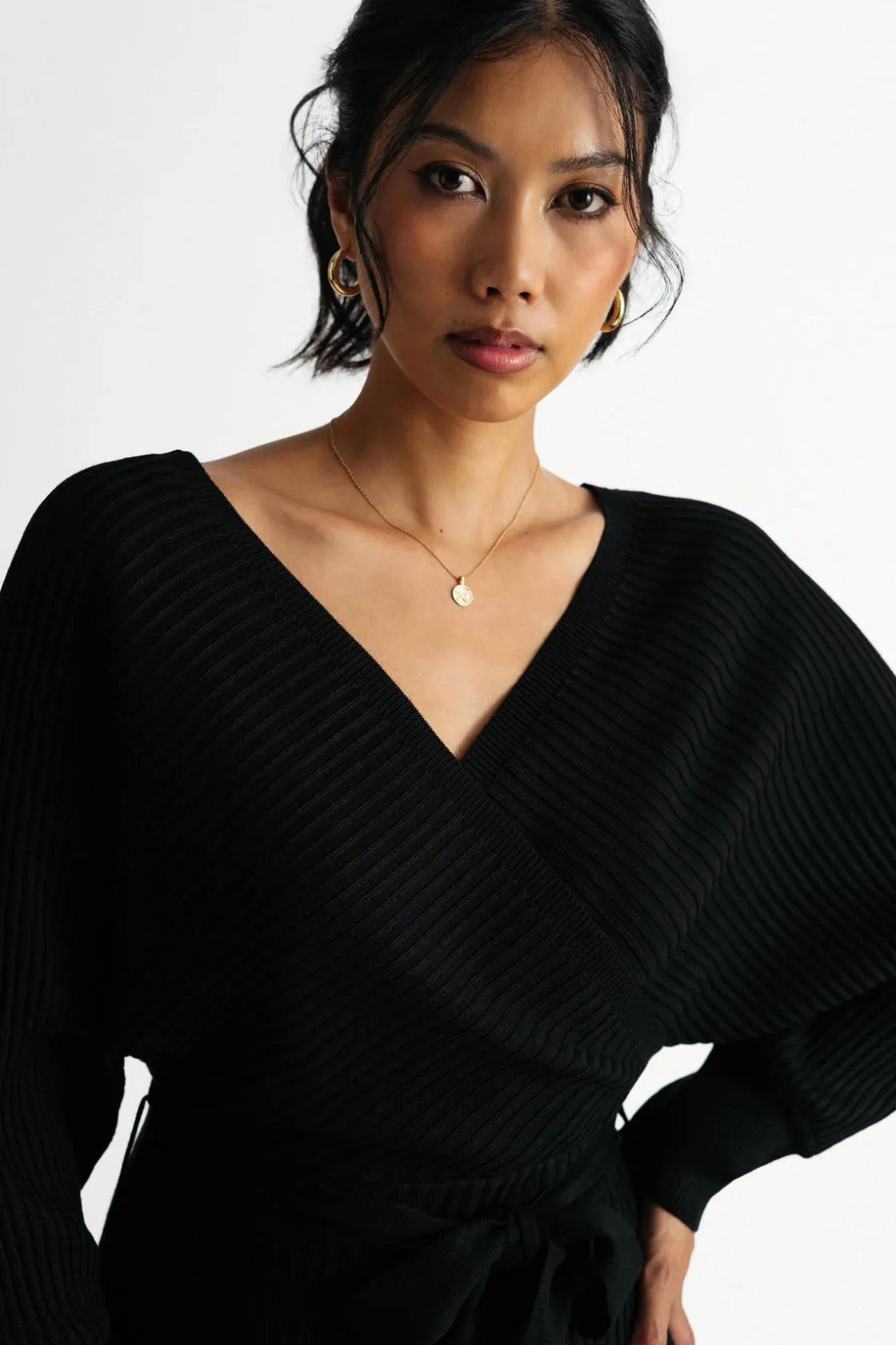 Tobi Rachael Wrap Sweater Mini Dress - Black
