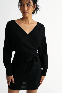 Tobi Rachael Wrap Sweater Mini Dress - Black
