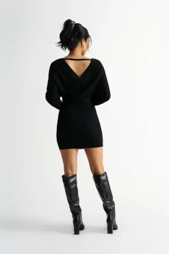 Tobi Rachael Wrap Sweater Mini Dress - Black