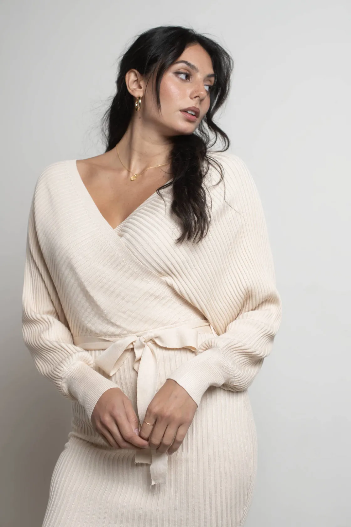 Tobi Rachael Wrap Sweater Mini Dress - Black