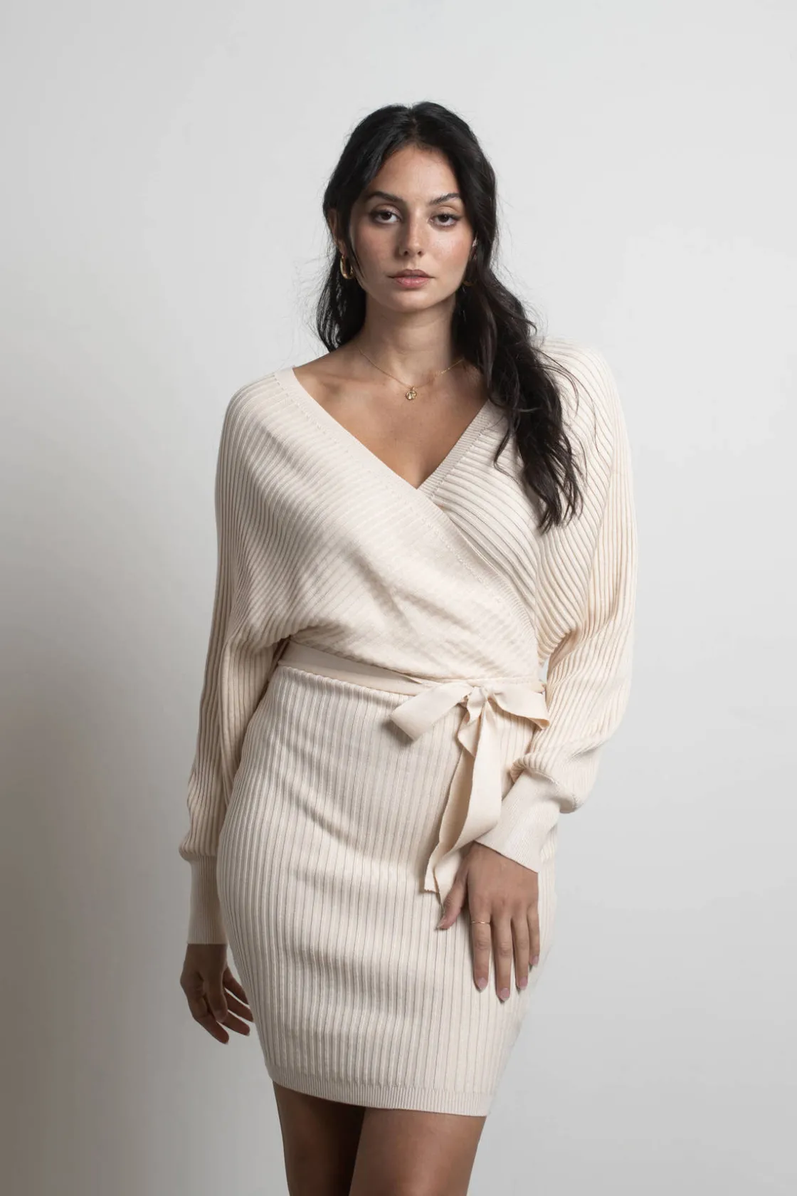 Tobi Rachael Wrap Sweater Mini Dress - Black