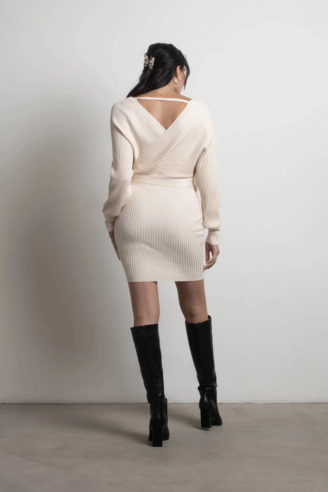 Tobi Rachael Wrap Sweater Mini Dress - Black