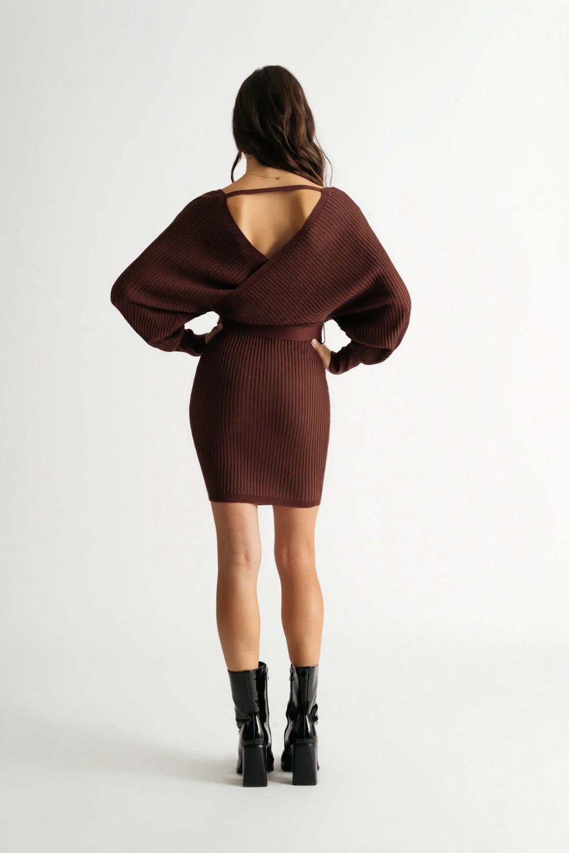 Tobi Rachael Wrap Sweater Mini Dress - Black