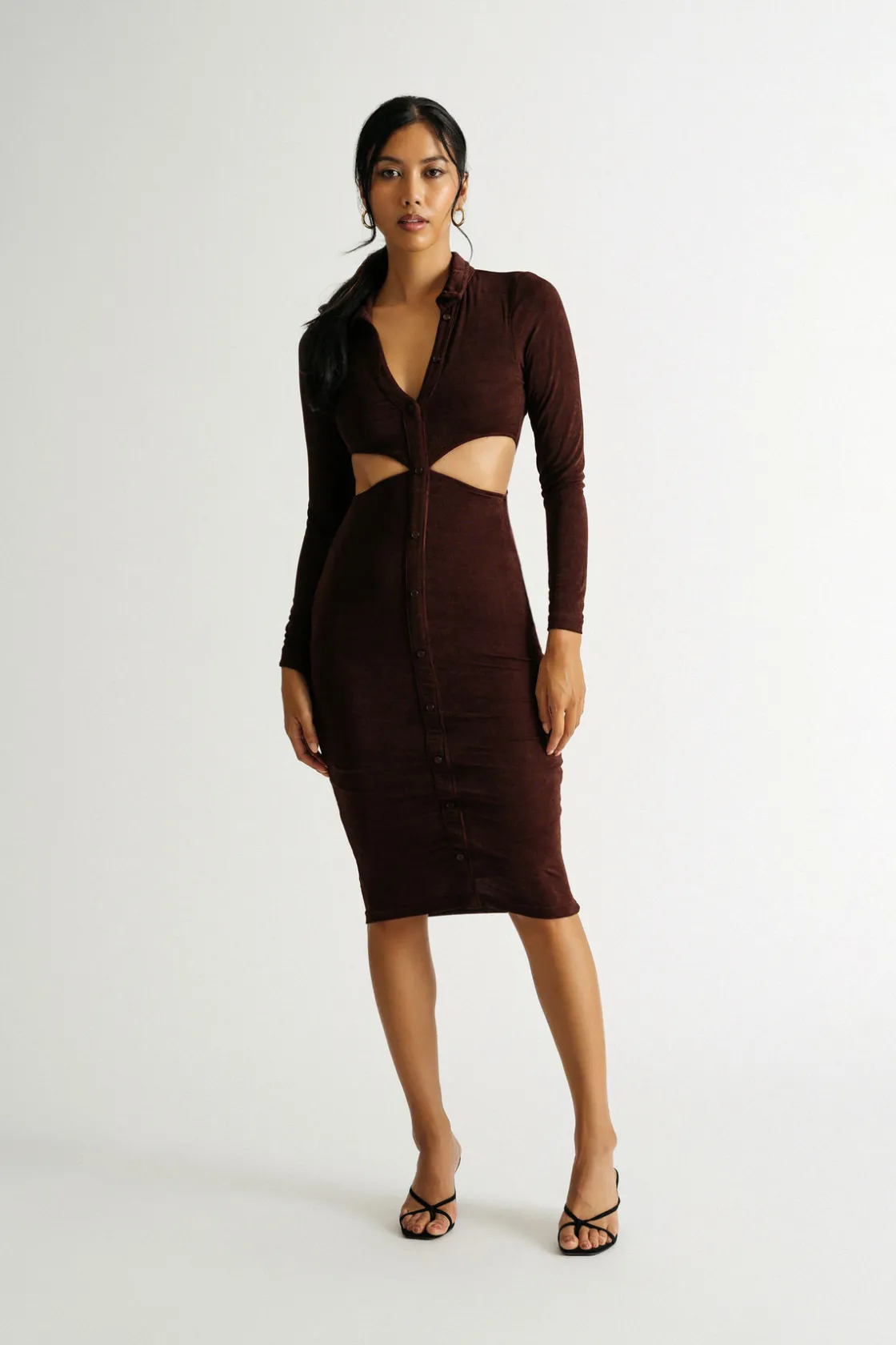 Tobi Real Feelings Cutout Bodycon Midi Dress - Chocolate Brown
