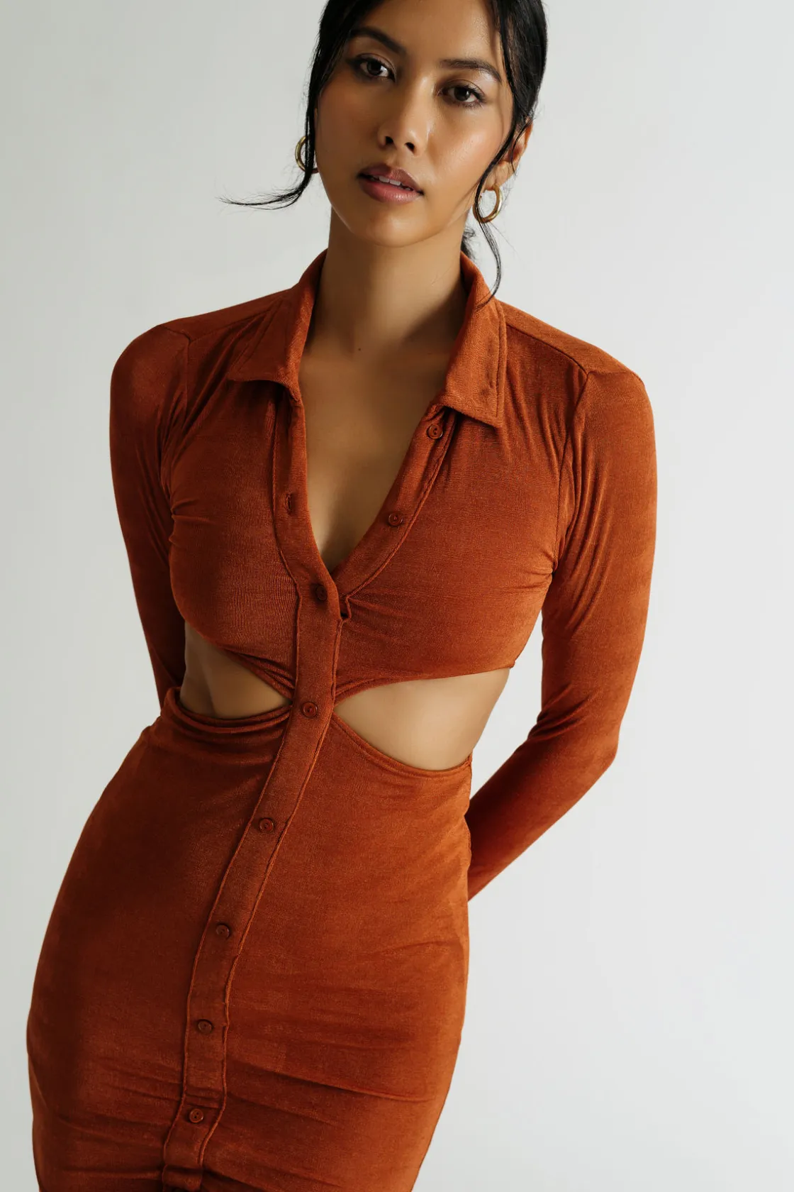 Tobi Real Feelings Cutout Bodycon Midi Dress - Chocolate Brown