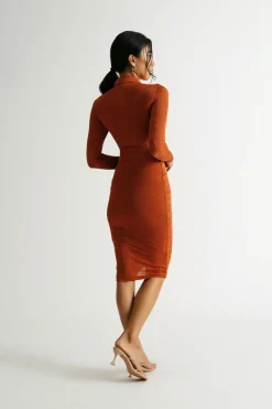 Tobi Real Feelings Cutout Bodycon Midi Dress - Chocolate Brown